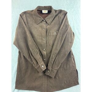 Talbots Brown Suede Button Down Shirt Women's Size S Long Sleeve Pocket‎